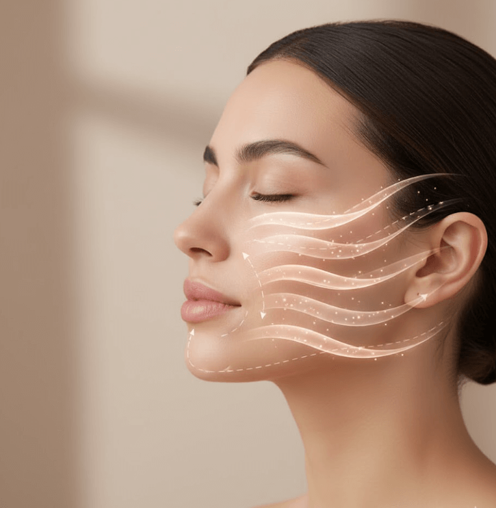 Visuel des micro-vibrations drainantes (7500 par minute) du NanoSculpt™ agissant sur le visage pour un effet lifting et anti-poches immédiat.